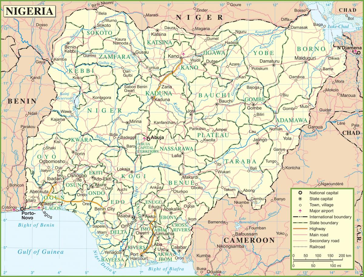 peta nigeria menunjukkan jalan-jalan utama