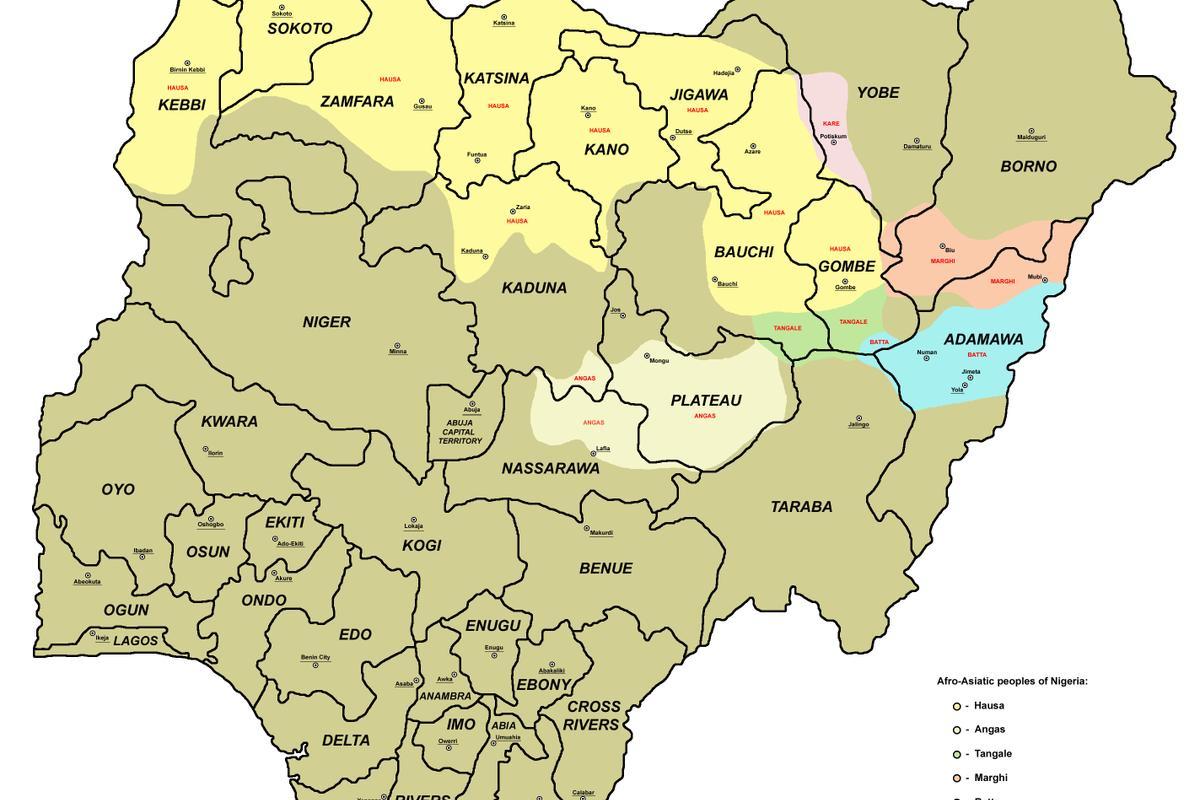 peta nigeria dengan 36 negeri