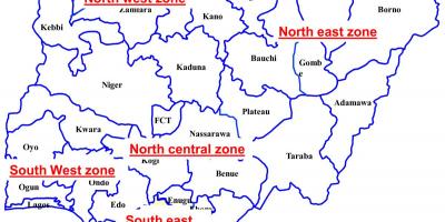 Peta nigeria menunjukkan enam geopolitik zon