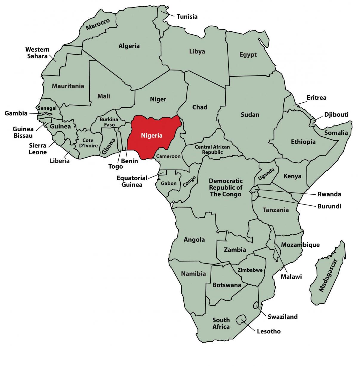Peta afrika menunjukkan nigeria