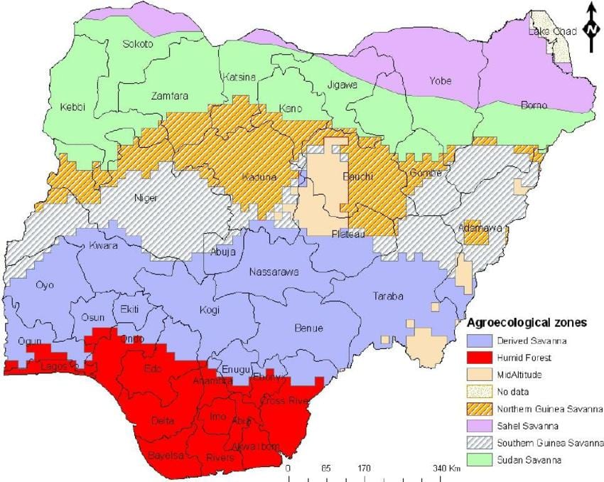 Peta nigeria menunjukkan ekologi zon