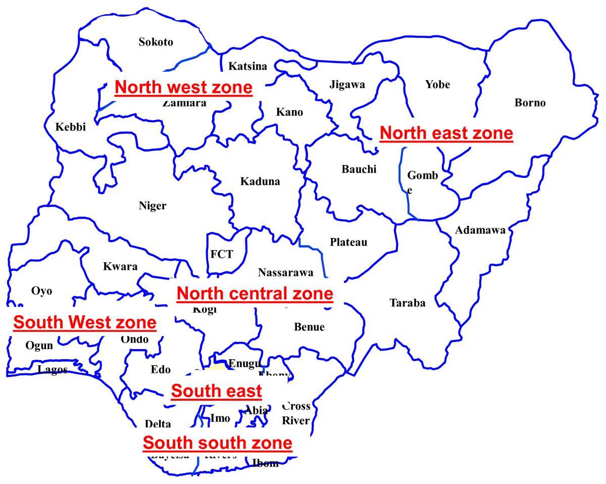 peta nigeria menunjukkan enam geopolitik zon