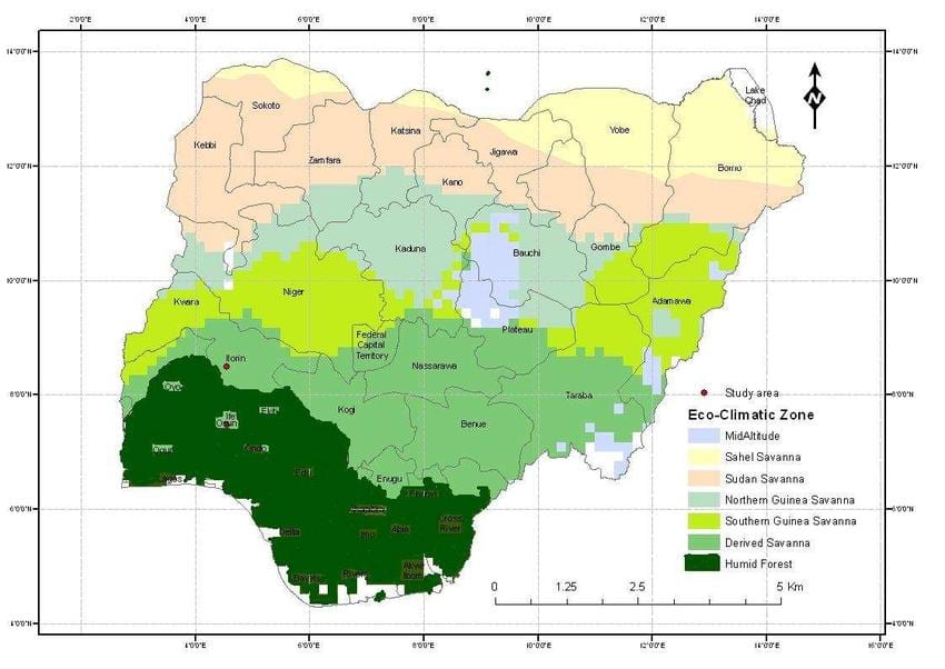 Peta nigeria menunjukkan iklim zon