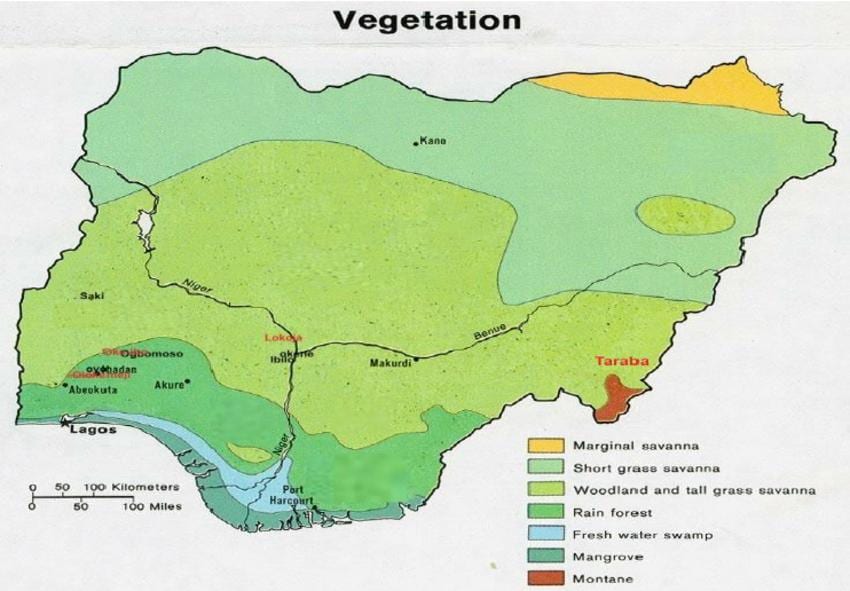 peta nigeria menunjukkan tumbuh-tumbuhan
