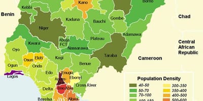 Peta nigeria menunjukkan penduduk pengedaran