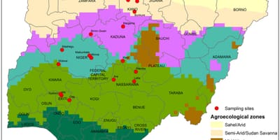 Peta nigeria menunjukkan tanaman pengedaran