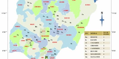Peta nigeria menunjukkan sumber mineral