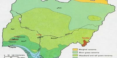 Peta nigeria menunjukkan tumbuh-tumbuhan